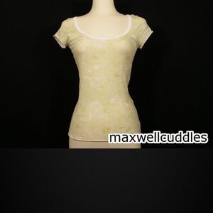 J CREW TISSUE TEE RAW EDGE M NWT kiwi GREEN FLORAL PRINT Medium white Scoop neck